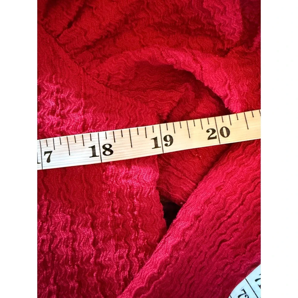 LOFT Red Textured V-Neck Top Ruched Puff Sleeve Blouse